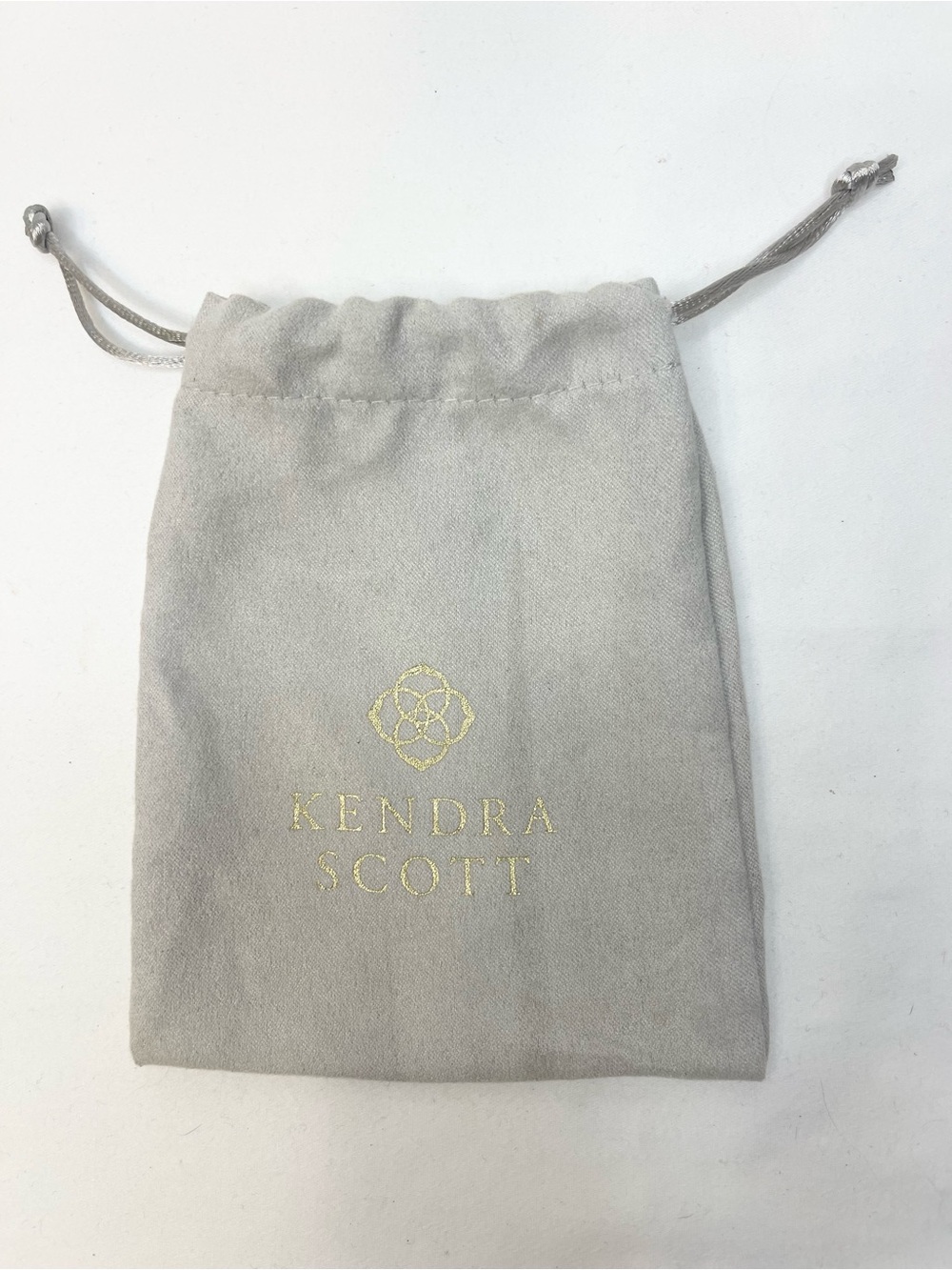 Kendra Scott Light Gray Drawstring Pouch with Gold Logo